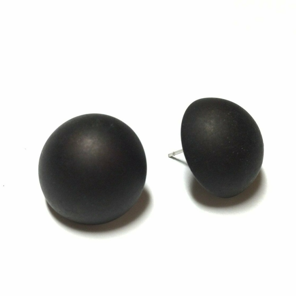 Black Frosted Retro Button Stud Earrings